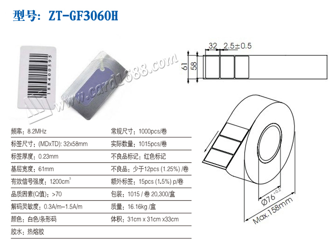 Product Type: ZT-GF3060H (RF label)