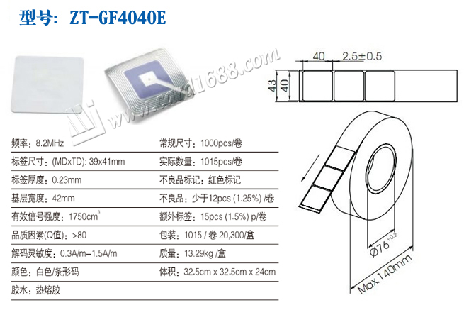 Product Type: ZT-GF4040E (RF label)